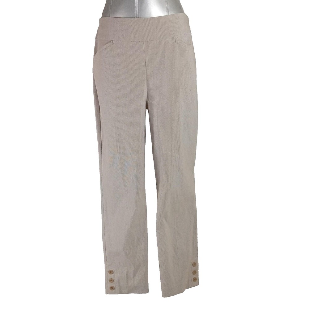 Chicos Pants Ankle Beige Stripe Perfect Stretch 1 US MED Pockets Trouser Button